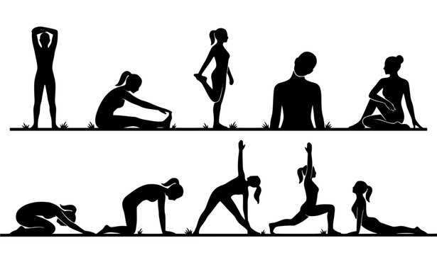 Stretching exercise fitness icons vector set