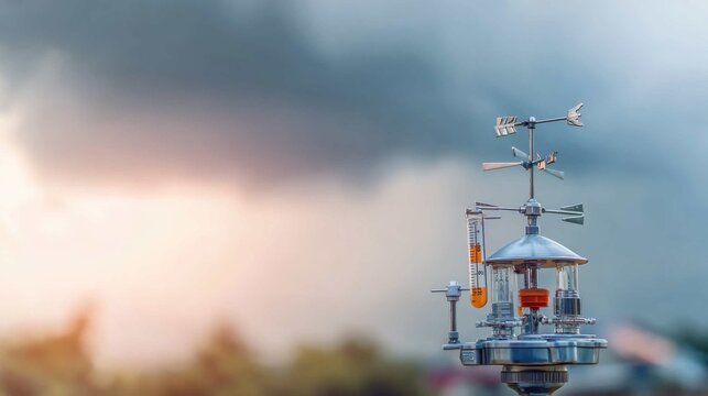 Miniature weather monitoring station with anemometer and sensors for atmospheric data collection