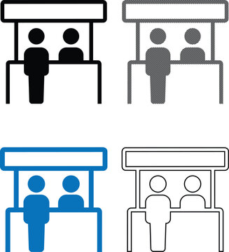 Service counter icon with customer and clerk in various styles vector illustration design.