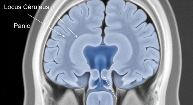 Coronal MRI Brain Scan Highlighting Locus Ceruleus and Panic Response.