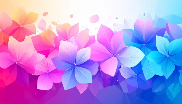 Abstract polygon flowers with vibrant gradient colors on soft background