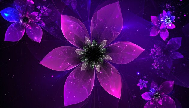 Purple flower with glowing center in dark ultraviolet lighting