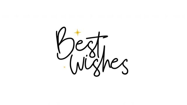 Best wishes animated handwriting text with gold sparkle effect on white background. Elegant calligraphy write-on motion graphic for greeting, celebration, social media