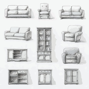 Furniture pieces for living room interior.