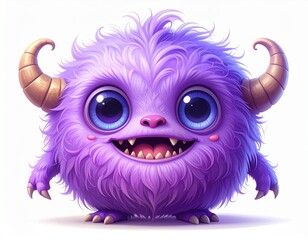 Naklejka premium Whimsical furry character with tiny teeth and charming expression.