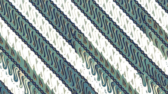 Traditional Batik Parang Pattern in Muted Blue and White