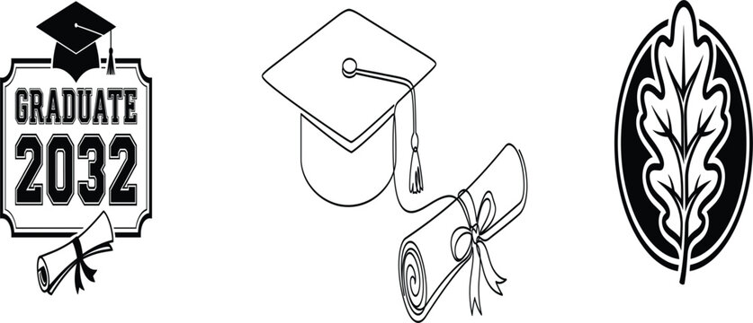 Graduation icons and symbols for 2032 commencement