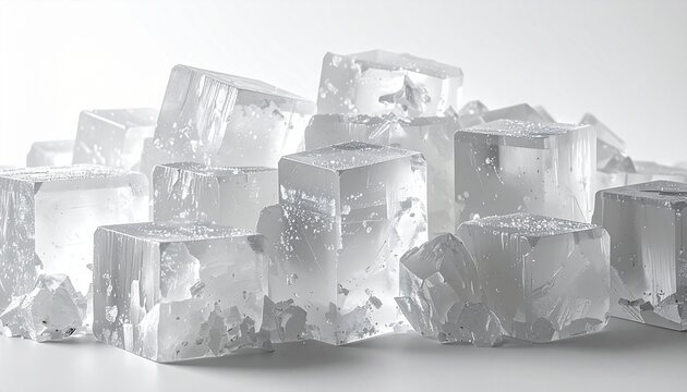 Macro view of salt crystals forming geometric cubic structures on dark surface