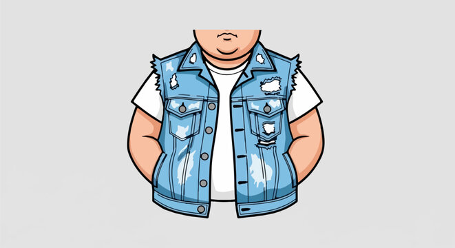 Symmetrical figures in denim vests halftone dot pattern