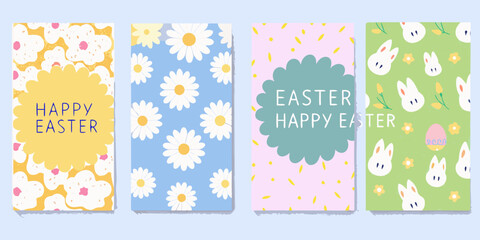 Five hand drawn easter greeting cards with floral and bunny designs colorful vector illustration © Ripan