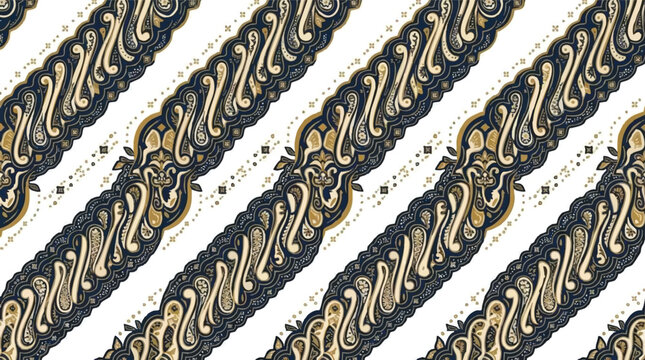 Traditional Indonesian Batik Parang Motif Pattern with Diagonal Waves