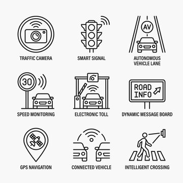 Intelligent Transportation System Technology Icons.