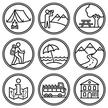 Travel icons with various symbols.