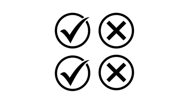 Four Circular Badges Display Check and Cross Marks in a 2x2 Icon Grid for Approval and Rejection.
