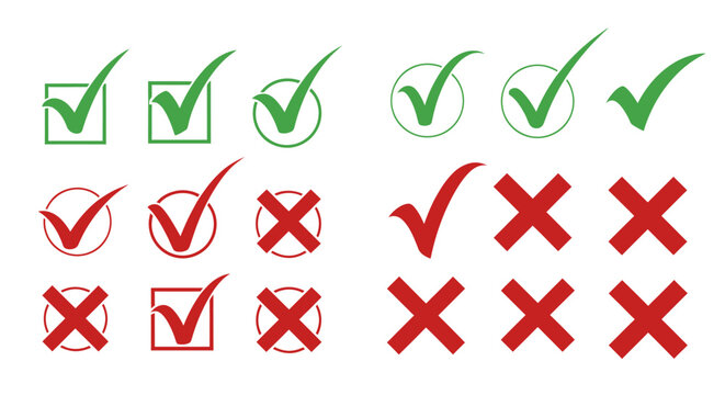 Checklist of Approved and Rejected Items with Checkmarks and Crosses in Green and Red.