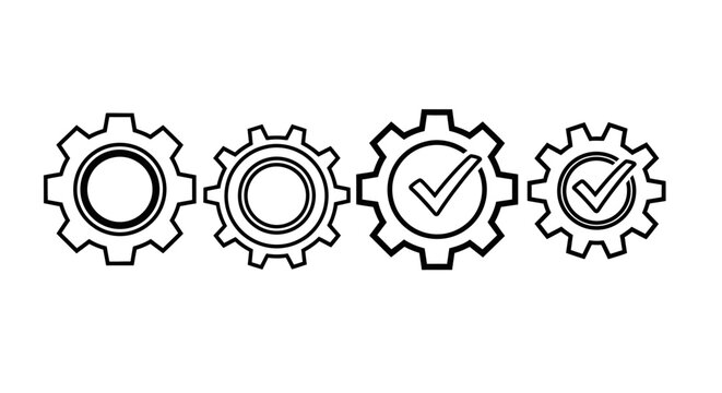 Industrial gears with check marks representing automation, quality control, and streamlined technology processes.