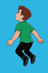 Fototapeta premium Cartoon teenage boy floating happily in blue space