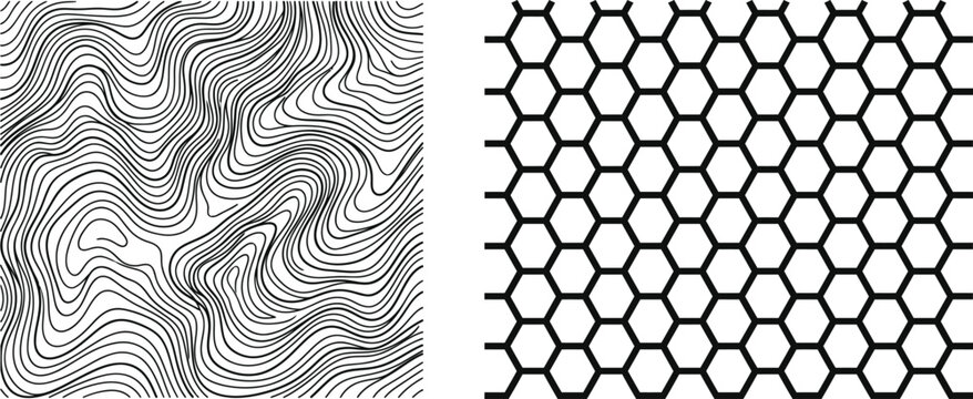 Architecture cad hatch pattern wave and hexagonal seamless textures for design