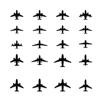 Airplanes in various flight positions.