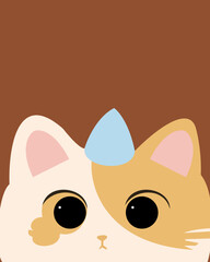 Obraz premium Kawaii Calico Cat with Shy Blue Sweat Drop Expression Vector