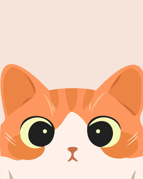 Adorable Ginger Tabby Cat Peeking Curious Orange Cat Illustration