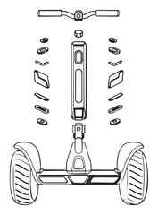 Self balancing scooter exploded view line art. Generative AI © Roman