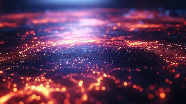 Abstract Digital Network: An abstract visualization of a digital network, rendered with glowing particles in fiery reds and deep blues.
