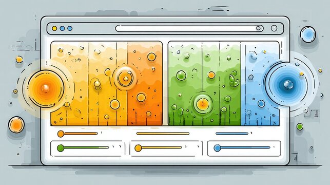 Analytics heatmap with user interface on computer screen showing colorful data visualization