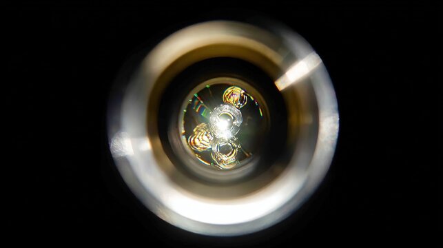 Extreme macro of medical endoscope metal tip, intricate lenses and instrument channels, cool clinical light