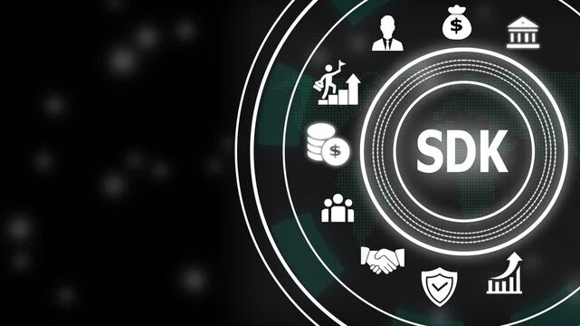 Software development kit sdk concept with digital interface featuring business growth, financial success, global networking, and corporate strategy for modern tech