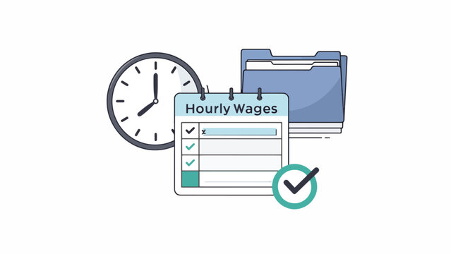 Hourly wage checklist with clock.