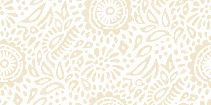 Floral ornament pattern in beige and cream seamless repeating decorative design high quality professional detailed