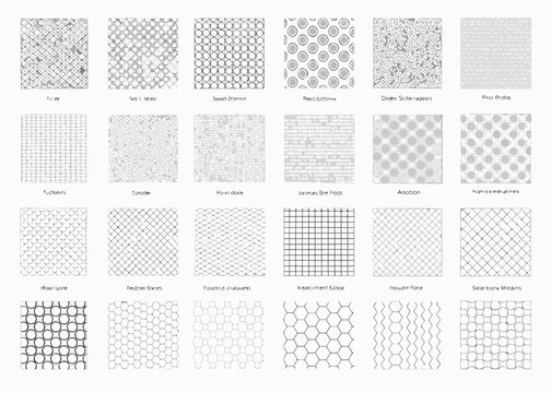 Collection of geometric patterns in a grid technical drawings neutral color scheme high quality professional