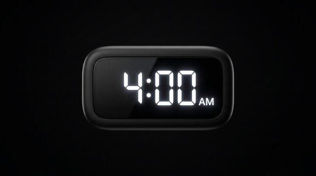 Early morning digital alarm clock display showing 4 00 am on a dark background with glowing white numbers