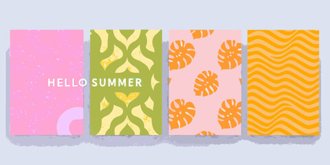 Obraz premium Colorful summer greeting cards with floral and geometric patterns vector illustration high quality professional detailed