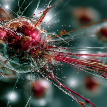 Macro close up of a phagocyte cell in a sterile liquid environment with smooth organic shapes and soft diffused white lighting.