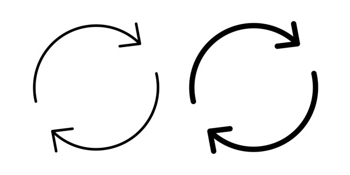 Refresh icon in outline and solid style, isolated on white background. Perfect for reload, sync, and update features in mobile and web apps.