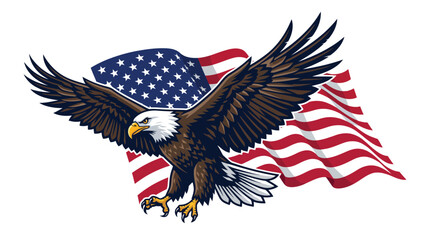 Majestic Bald Eagle in Front of Waving American Flag © Elsandro