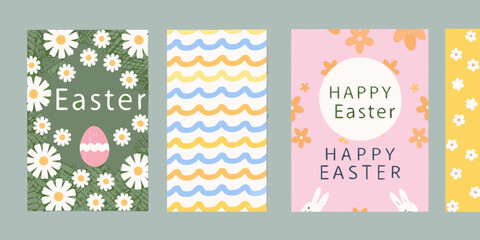 Colorful easter cards collection with floral and wave patterns festive holiday greetings high quality professional © Dibyendu