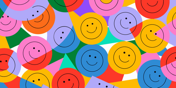 Colorful smiley face pattern with repeating design and vibrant overlapping circles high quality professional detailed