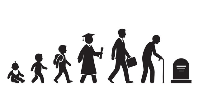 Human Life Cycle Conceptual Silhouette Vector Illustrating Growth Aging and Mortality from Birth to Death Sequence Representing Life Stages and Human Development Journey