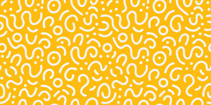 seamless abstract pattern with white looping lines and circles on yellow background high quality professional