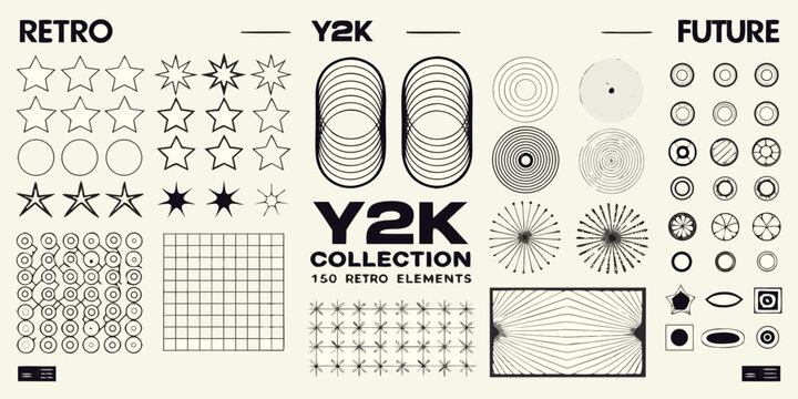 Retro futuristic design collection with stars circles and lines on a beige background high quality