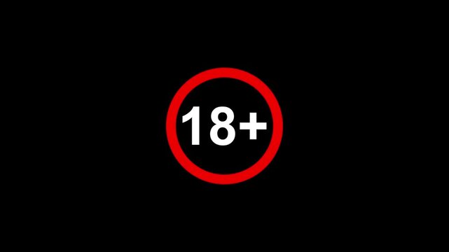 18+ icon animation, clearly marking content for viewers 18 and older, ideal for age-restricted websites or videos. adult content warning restricted.