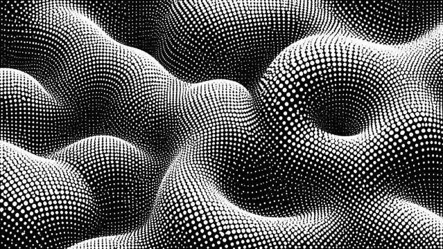 Abstract Dotted Landscape with Wavy Patterns and Circular Forms in Black and White