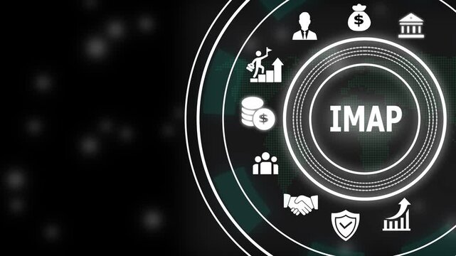 Imap digital business strategy interface featuring animated corporate for financial growth, global networking, leadership, and strategic management solutions concept