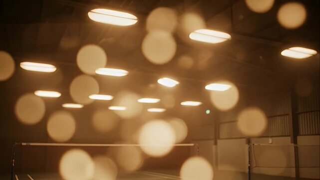 Blurry lights on ceiling indoors.