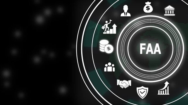 Faa financial analysis and accounting concept with digital hud interface featuring business and growth charts for corporate finance strategy and economic management