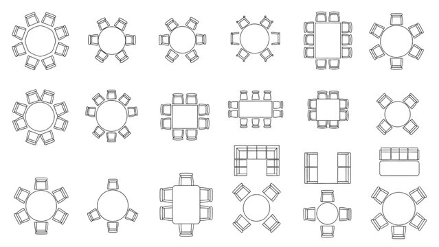 Top View Arrangement of Tables and Chairs in Different Configurations