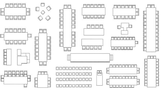 Various conference and meeting room table arrangements and layouts